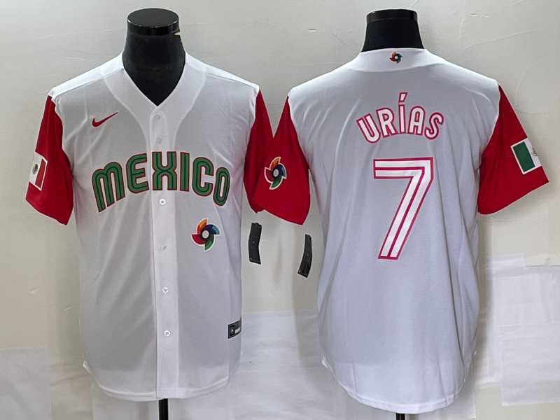 Men's Mexico Baseball #7 Julio Urias Number 2023 White Red World Classic Stitched Jersey 47,We sell and wholesale Men's Mexico Baseball #7 Julio Urias Number 2023 White Red World Classic Stitched Jersey 47 on line form chian!